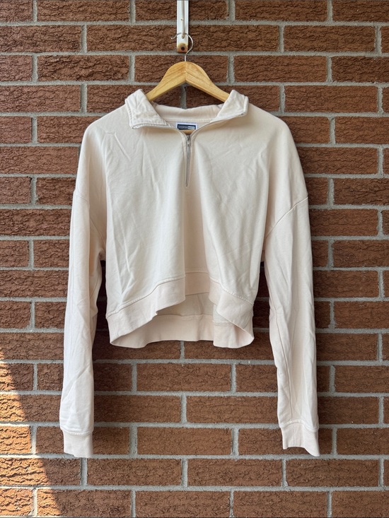 Sassafras Tops - Half-Zip Cropped Sweatshirt in Cream